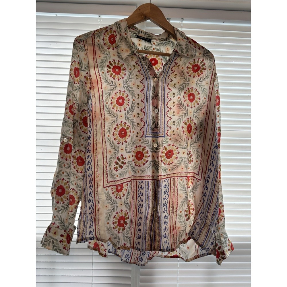 APNY Floral Button Down Shirt Womens L Long Sleeve Boho Casual Or Career